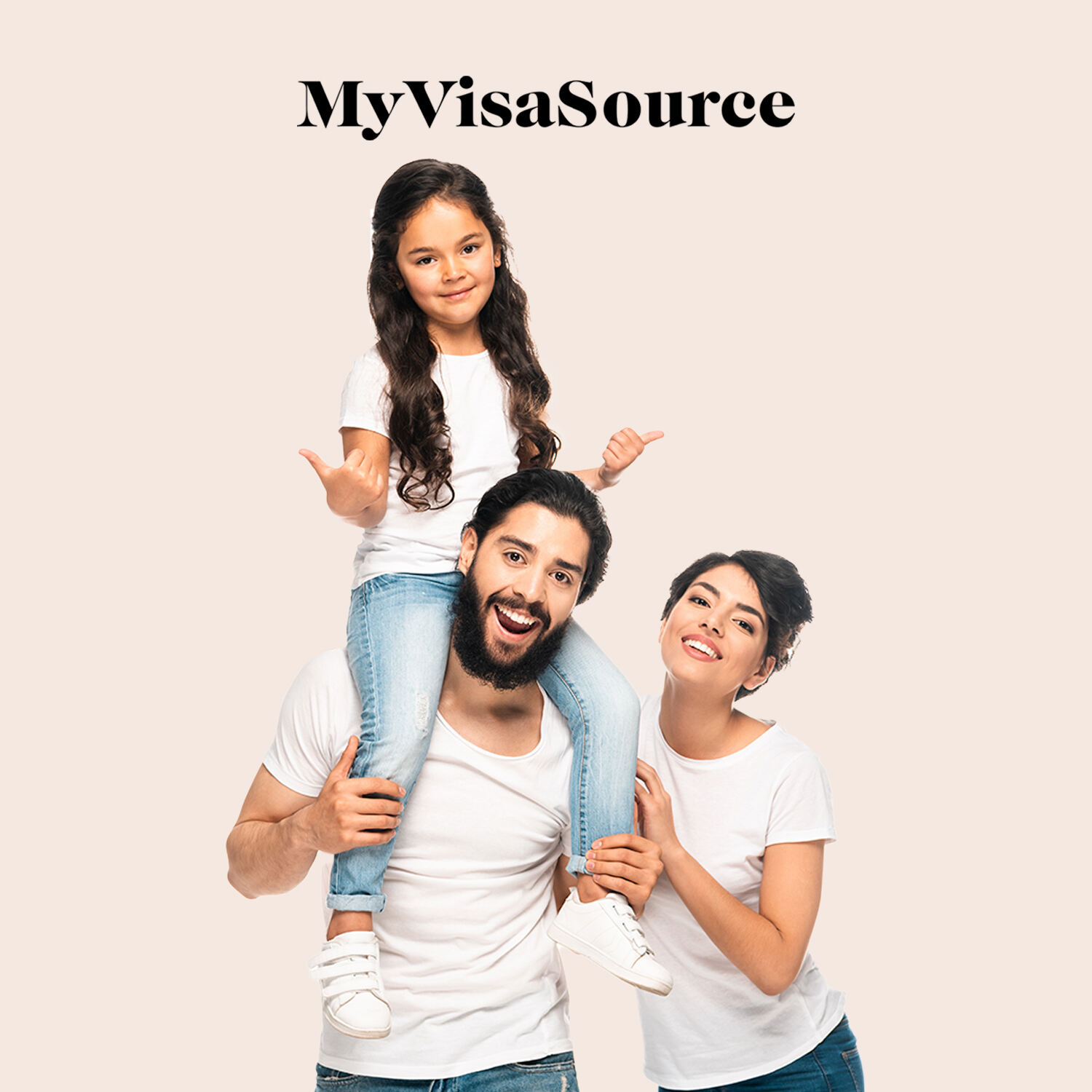 happy family with daughter on fathers shoulders wife beside my visa source